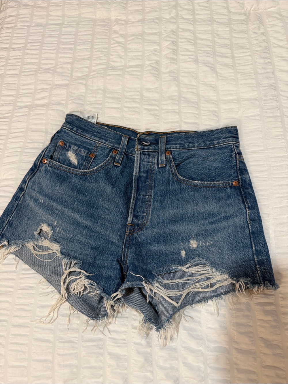 Levi's 501 Original Shorts Distressed Denim Jean Shorts in Blue